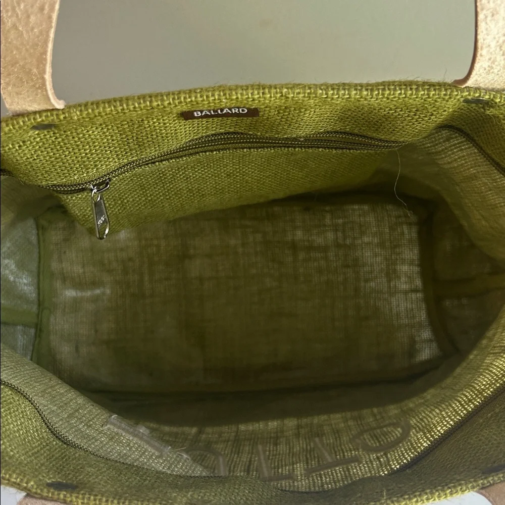 NWOT Ballard Jute Tote Bag in Green with ‘Tutto’ Embroidered Design